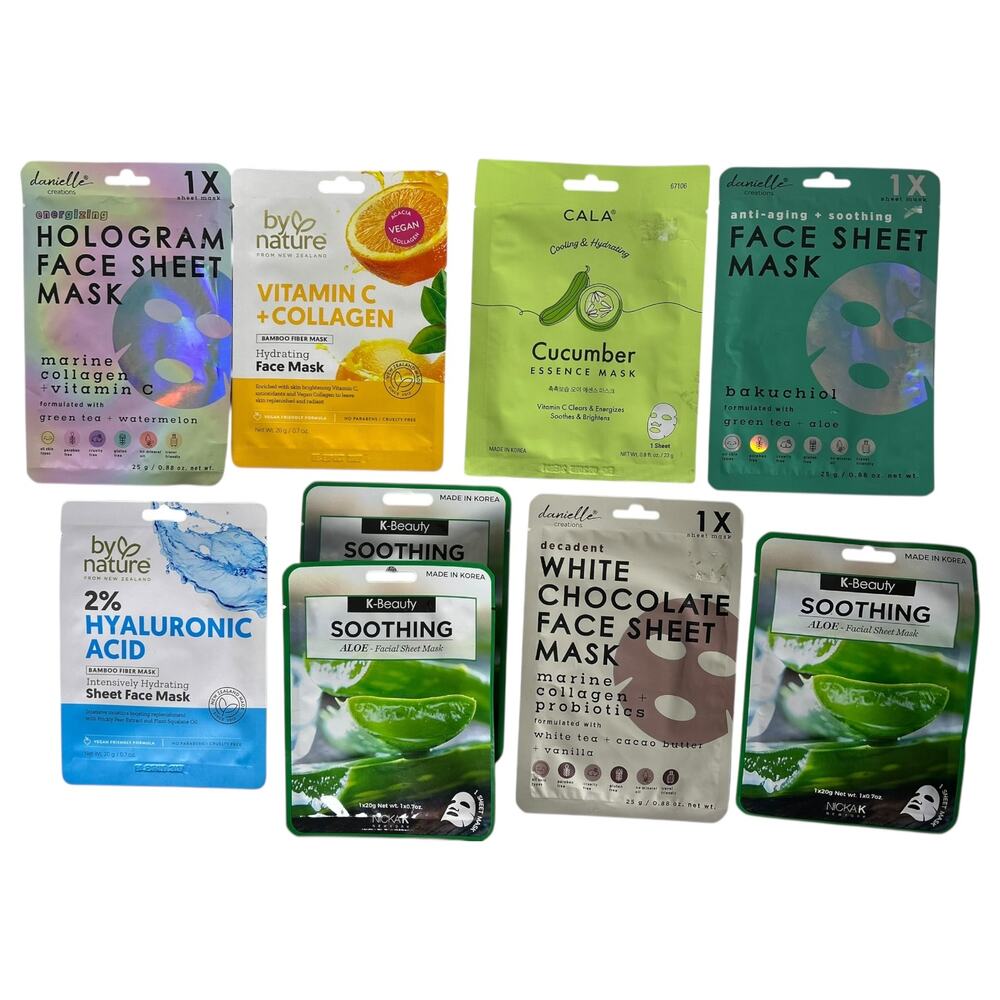 Face Sheet Mask Variety Bundle 9 Masks K-Beauty, Hydrating & Soothing New